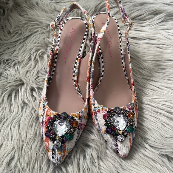 Betsey Johnson Colorful Tweed Heels with Jewel Details - Picture 3 of 7